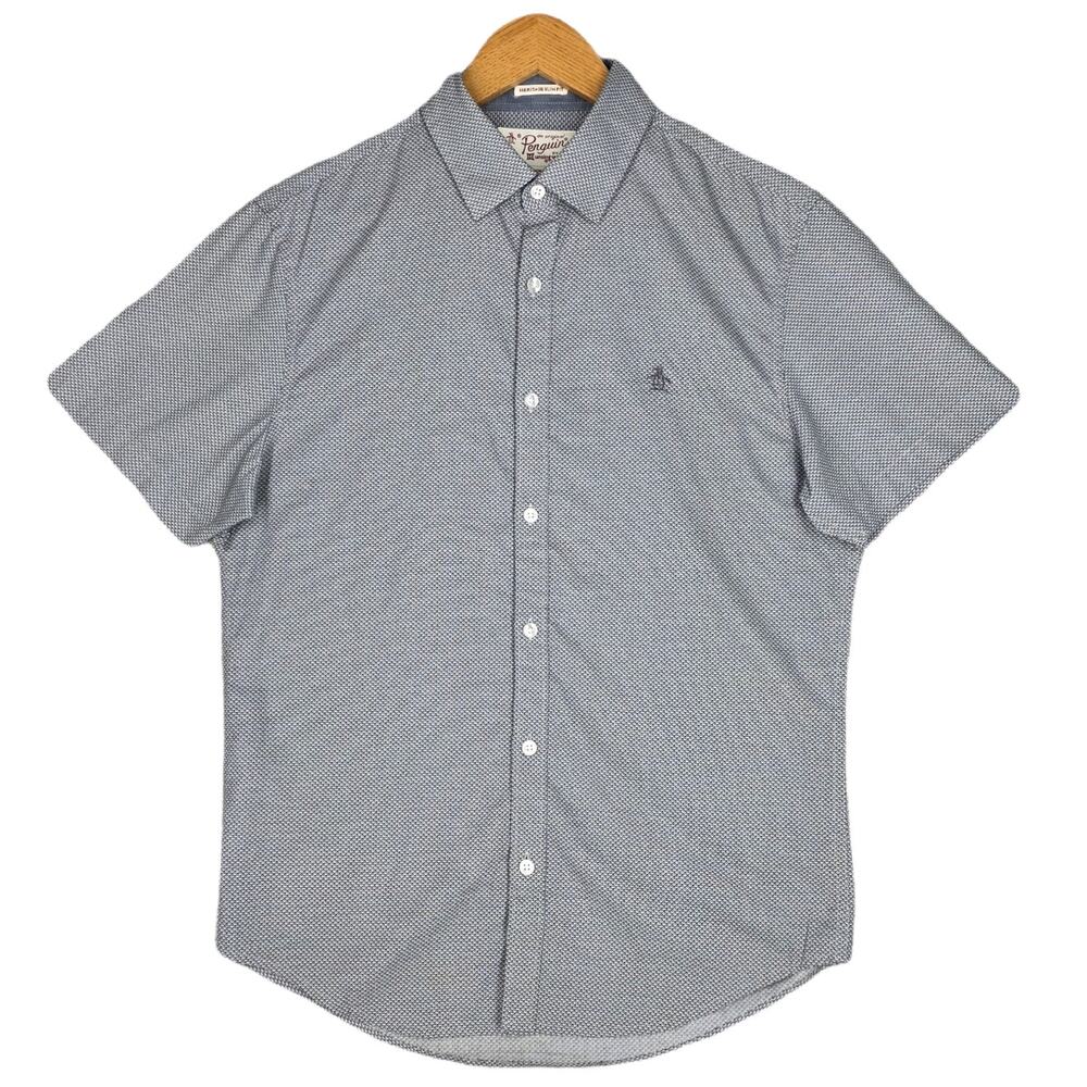 ORIGINAL PENGUIN MEN’S HERITAGE SLIM‑FIT SHORT-SLEEVE BUTTON‑UP SHIRT – SIZE S